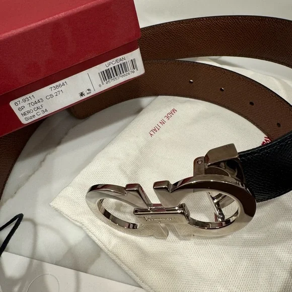 New Salvatore Ferragamo Reversible and Adjustable Gancini belt (blk and brwn) - Picture 11 of 14